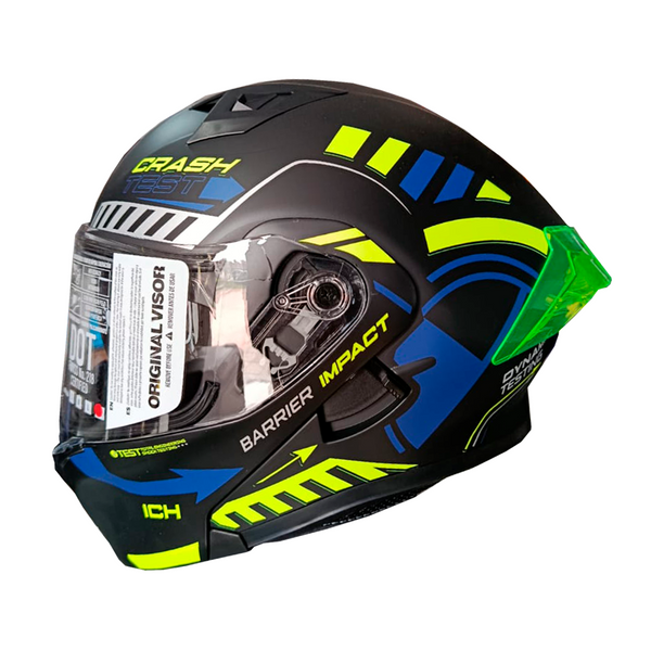 Casco Abatible ICH 3120 Color Test Azul Amarillo Visor Transparente