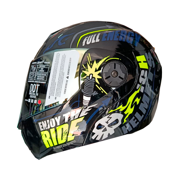 Casco Abatible ICH 3110 Speed Master Amarillo Azul Visor Dorado
