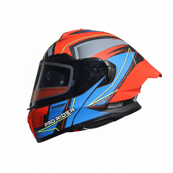 Casco Abatible Pro Rider 390 Amjad Azul Naranja Visor Smoke