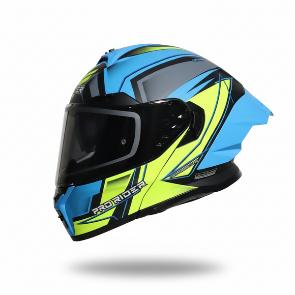 Casco Abatible Pro Rider 390 Amjad Azul Verde Visor Smoke