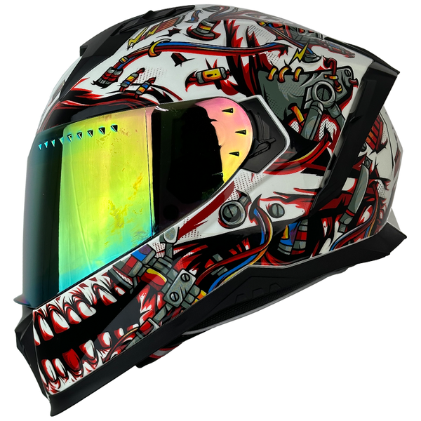 Casco Integral M96 Xtrong Power Skull Blanco Rojo Visor Dorado