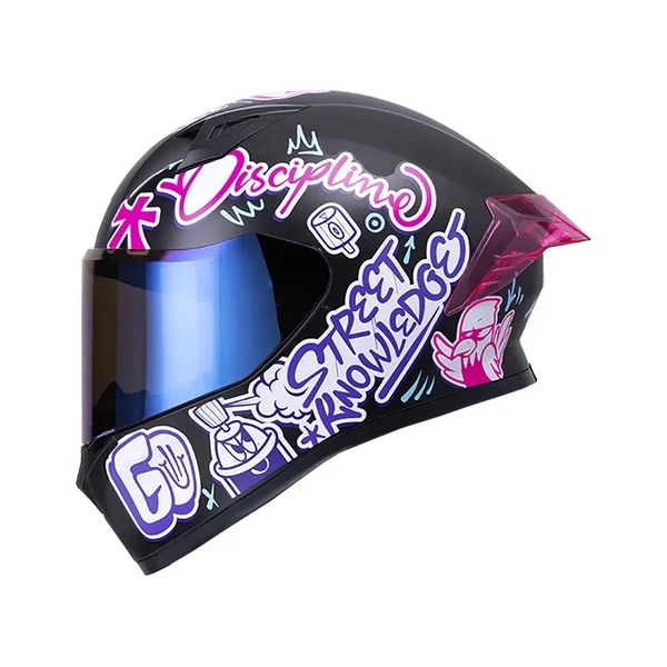 Casco Integral ICH 503 Skill Negro Morado Visor Azul