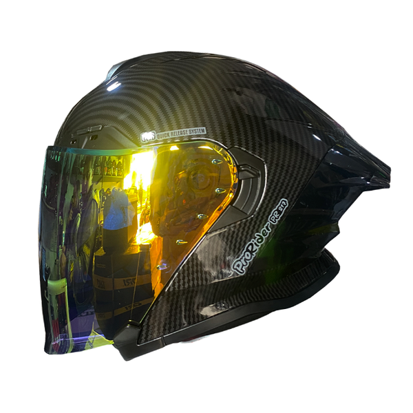 Casco Abierto Pro Rider 217 Fibra de Carbono Visor Dorado