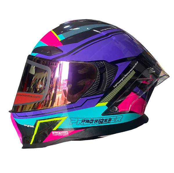 Casco Integral Pro Rider 716 Wielki Rosado Negro Visor Dorado