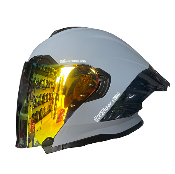 Casco Abierto Pro Rider 217 Gris Claro Visor Dorado
