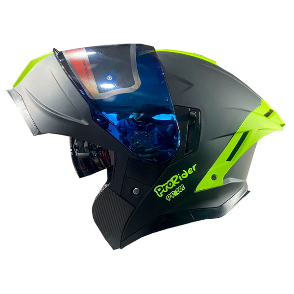 Casco Abatible Pro Rider 362 Solid Verde Visor Azul