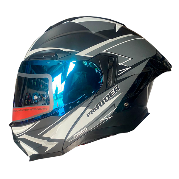 Casco Abatible Pro Rider 362 Thunder Gris Visor Azul