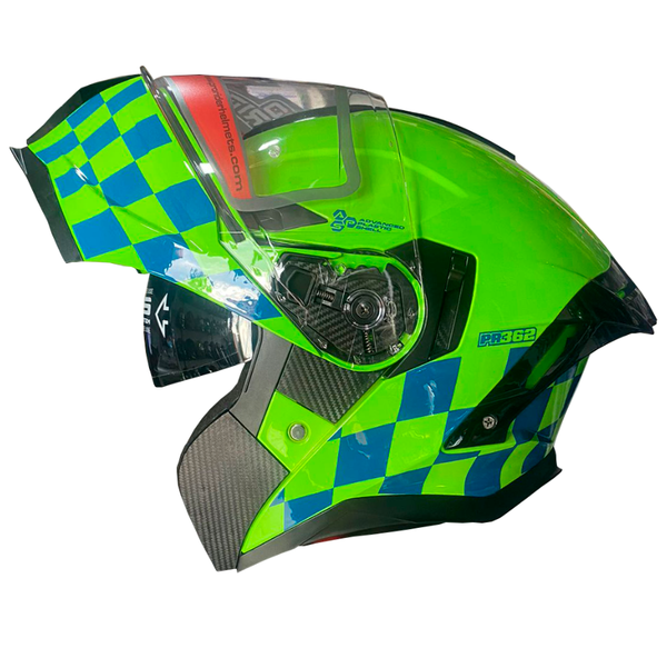 Casco Abatible Pro Rider 362 Verde Policía Visor Transparente