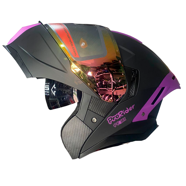 Casco Abatible Pro Rider 362 Negro Morado Visor Dorado