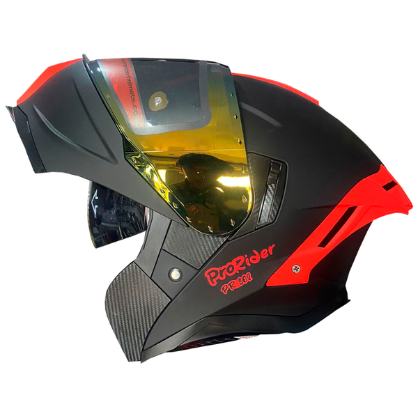 Casco Abatible Pro Rider 362 Negro Rojo Visor Dorado