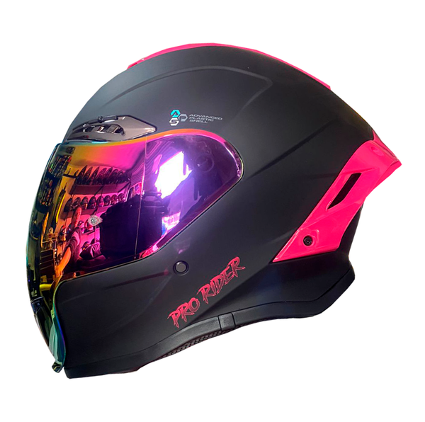 Casco Abatible Pro Rider 711 Negro Mate Rosado Visor Dorado