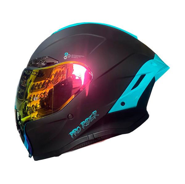Casco Abatible Pro Rider 711 Negro Mate Azul Turquesa Visor Dorado