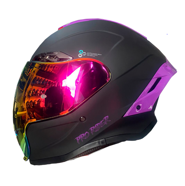 Casco Abatible Pro Rider 711 Negro Mate Morado Visor Dorado