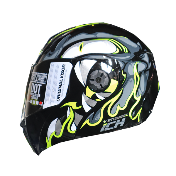 Casco Abatible ICH 3110 Vibor Negro Amarillo Visor Smoke